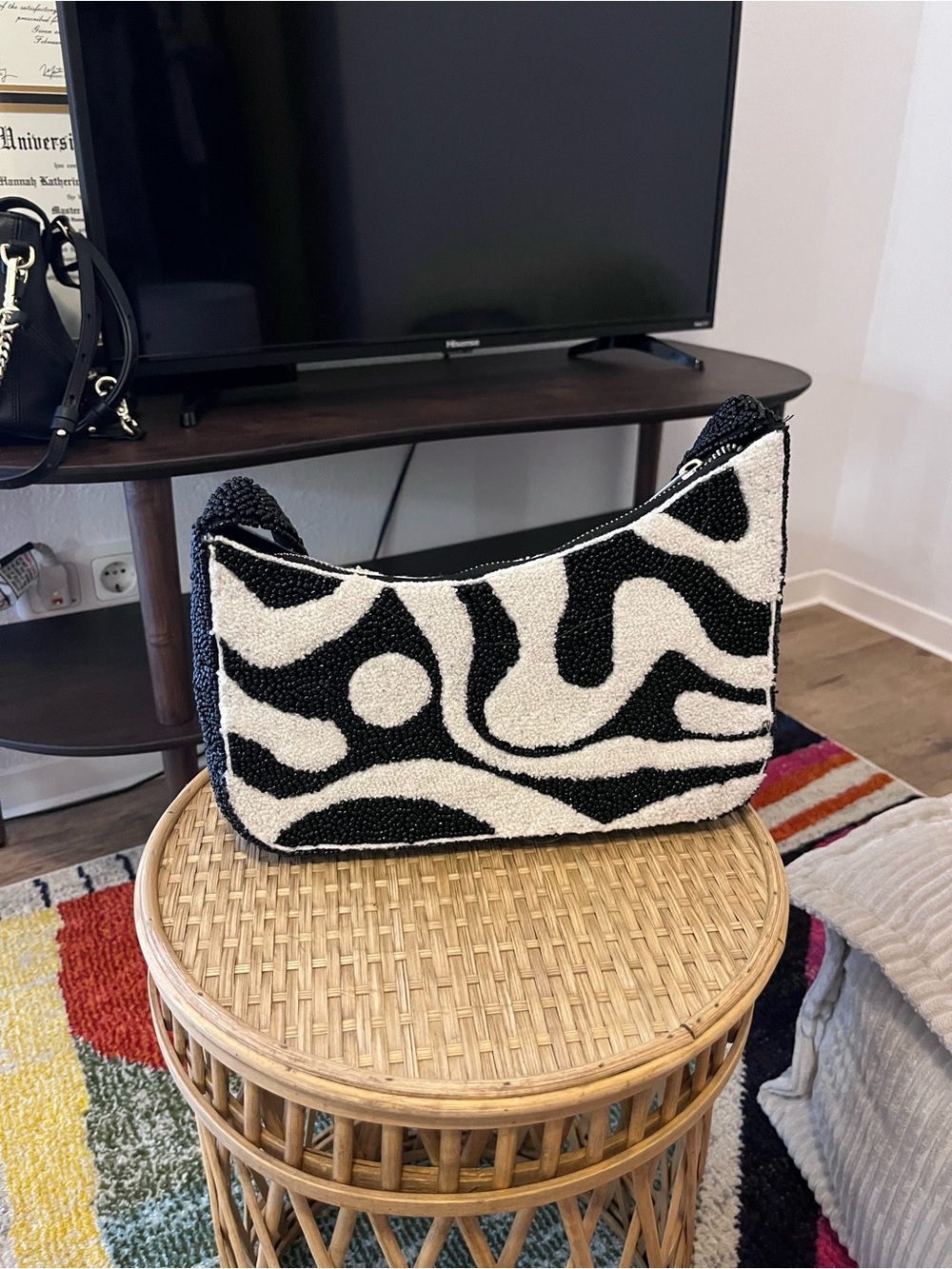 Black and White Beaded Shoulder Bag